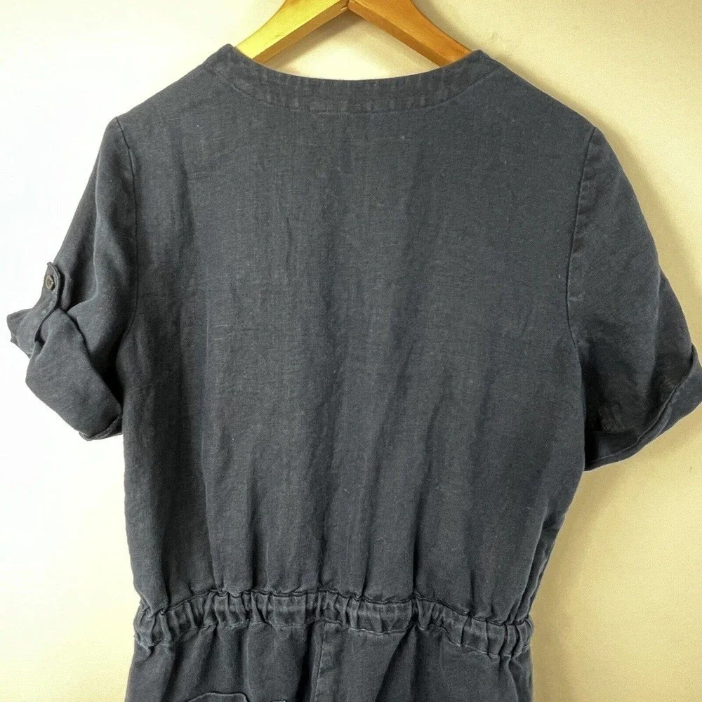 Lauren Ralph Lauren Navy Blue Linen Romper Size 6 Short Sleeve
